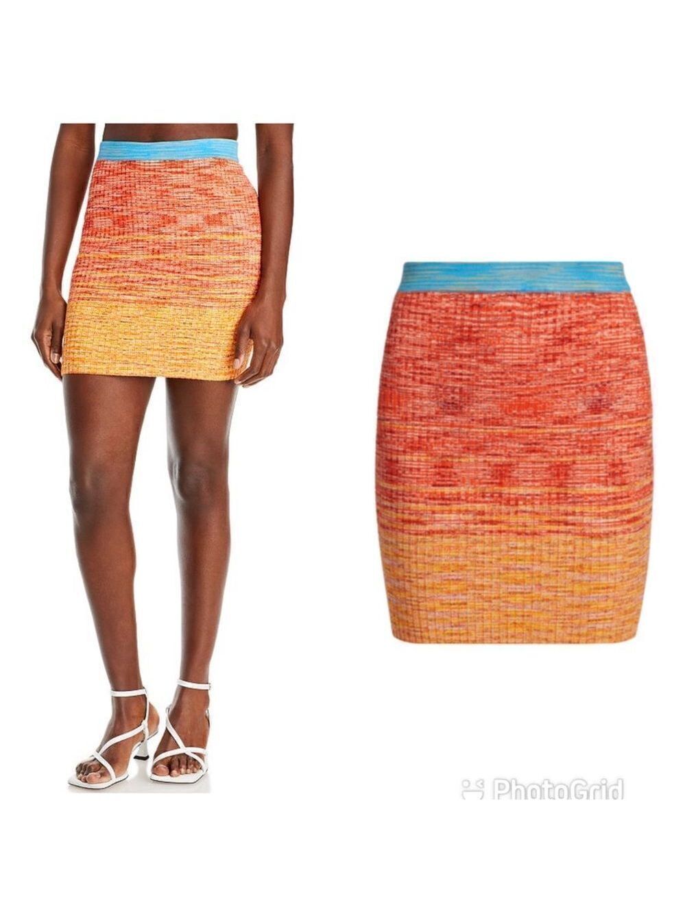 NEW Staud Piera Space Dyed Ribbed Mini Skirt Blood Orange Medium